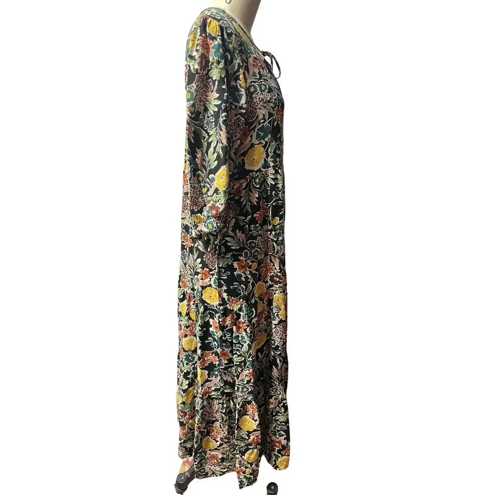 Natural Life Womens Maxi Dress Sz M Boho Black Yellow Floral 3/4 Sleeve Rayon - Picture 5 of 8